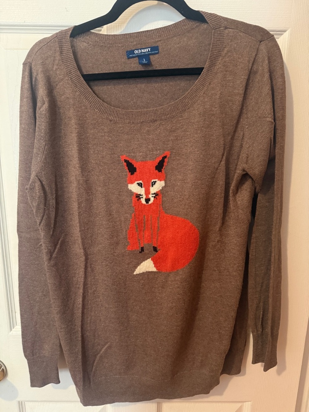 Old Navy Brown Scoopneck Sweater Fox Design